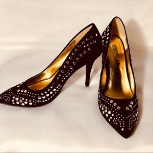 Cosmopolitan Black "Suede" Studded Heels